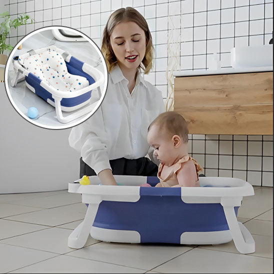 baignoire bebe ergonomique bleu blanc bebe assis maman mirroir