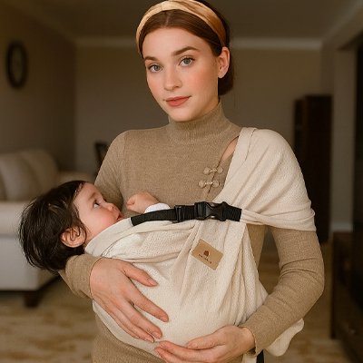 echarpe de portage premium confort beige bebe regarde maman