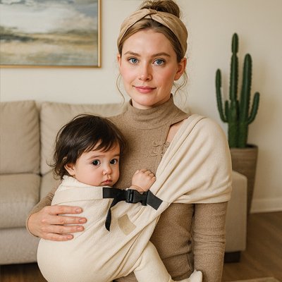 echarpe de portage premium confort beige maman bebe