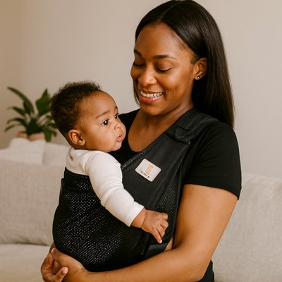 echarpe de portage premium confort noir maman regarde bebe