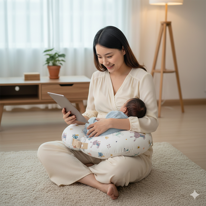 oreiller allaitement multifonction pour bebe avec sangle couleur a tablette veilleuse