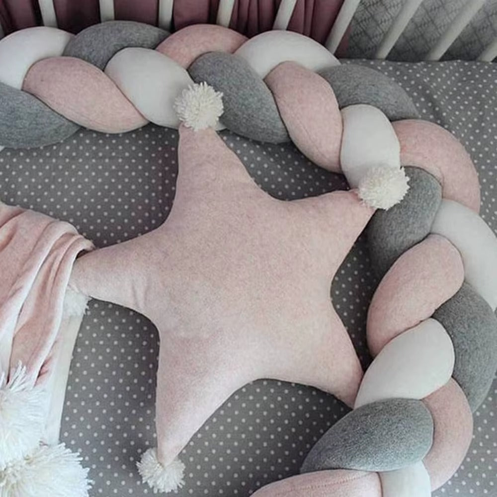 tour de lit bebe tresse 3dcocon rose blanc gris entoure etoile lit