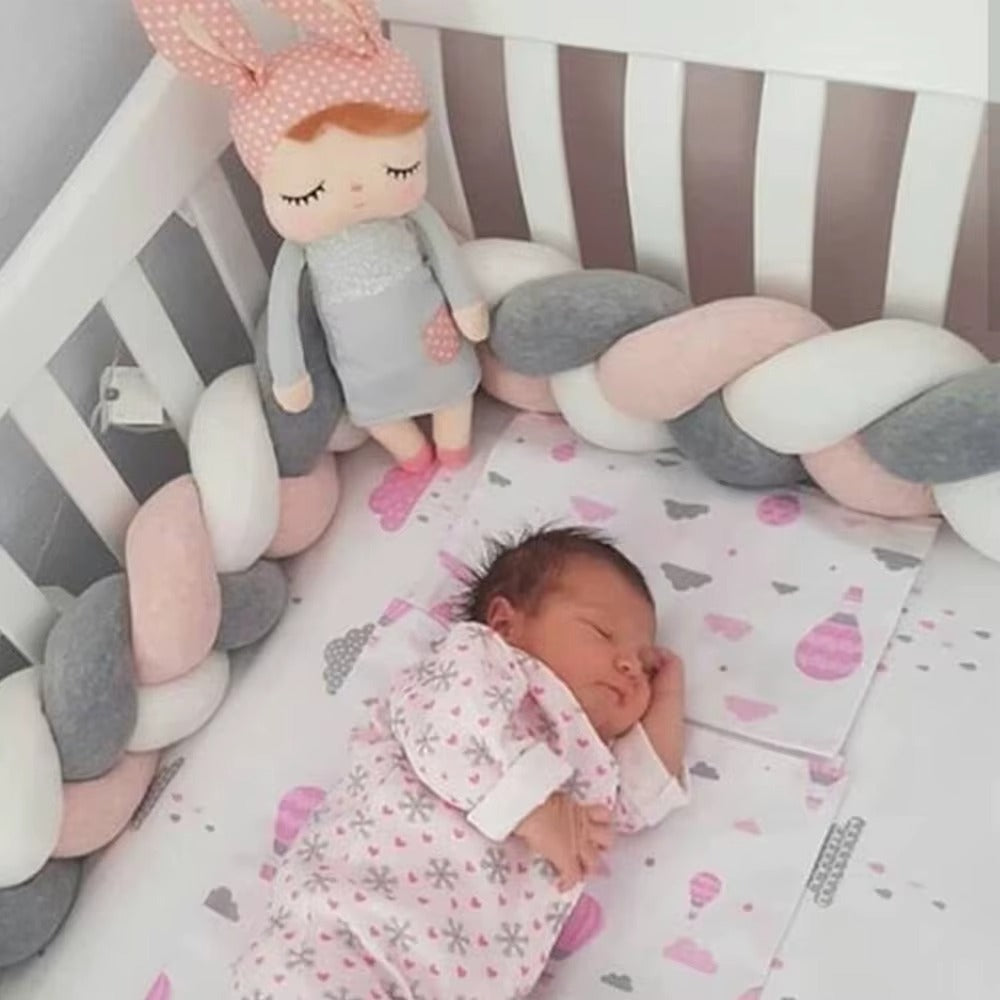 tour de lit bebe tresse 3dcocon rose blanc gris sommel