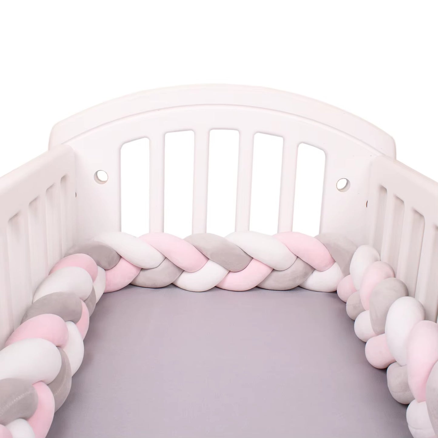 tour de lit bebe tresse 3dcocon rose blanc gris