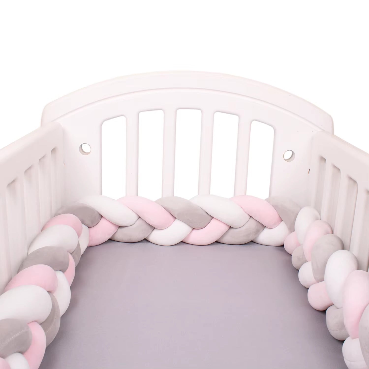 tour de lit bebe tresse 3dcocon rose blanc gris