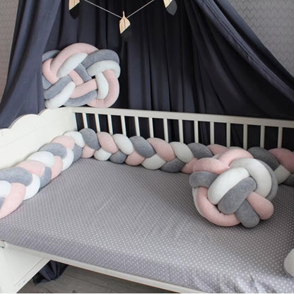 tour de lit bebe tresse3dcocon rose blanc gris deuxieme mousticaire